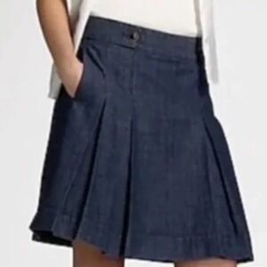 J. Crew Fit & Flare Chambray Pleated A Line Denim Mini Skirt,‎ Size 4